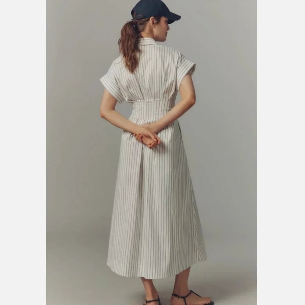 Anthropologie The Tobie Double Buckle Shirt Dress by Exquise Pinstripe M NWT - Picture 3 of 8